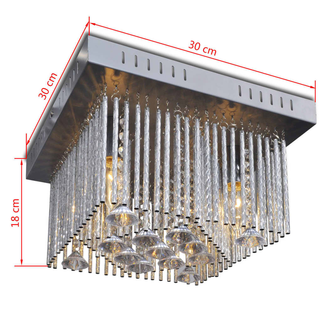 Lâmpada do teto quadrada com decorações de cristal e tiras de alumínio