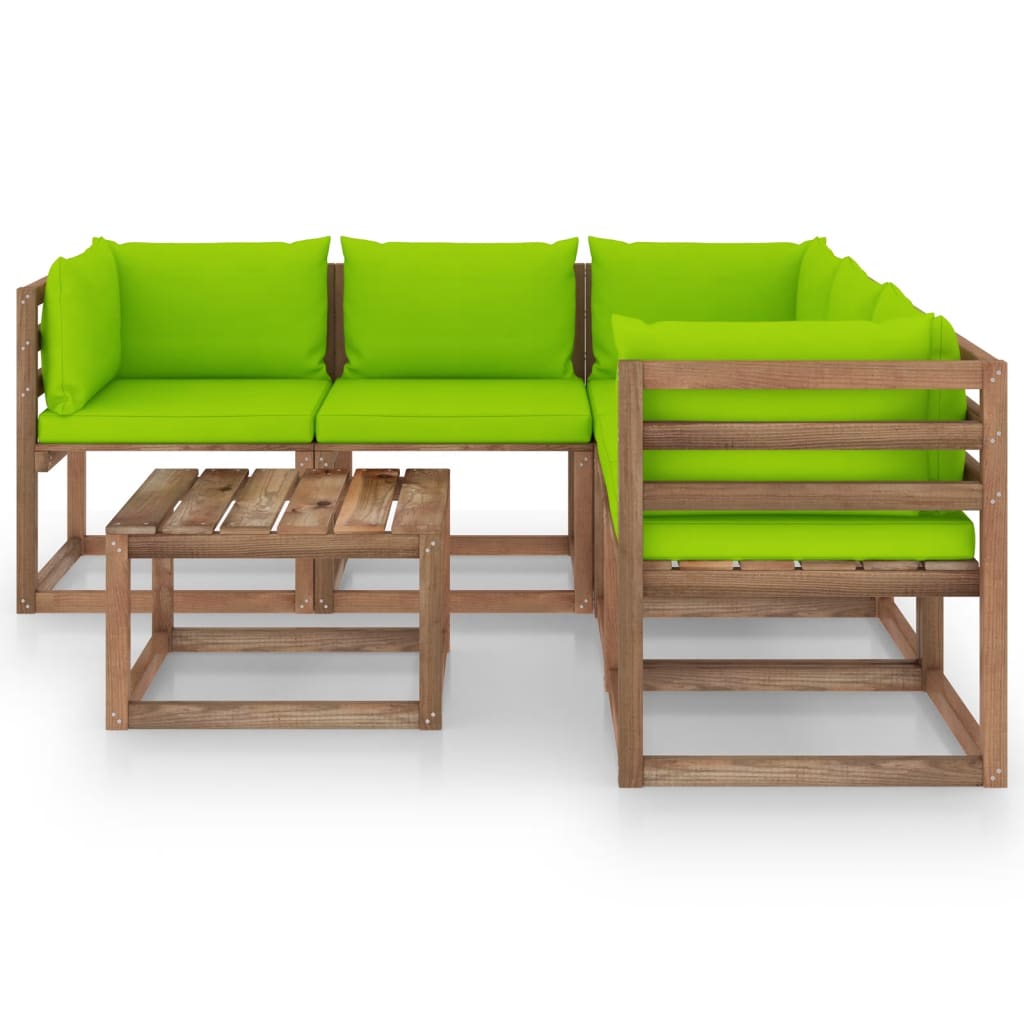vidaxL 6pcs conj. lounge + almofadões verde brilhante pinho impregnado