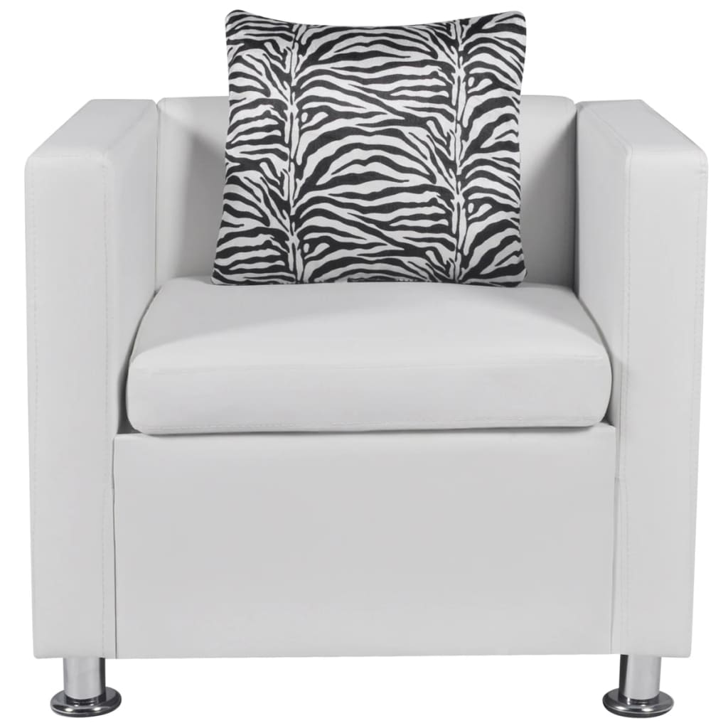 vidaXL Conjunto sofás de 2 e 3 lugares + poltrona couro artif. branco