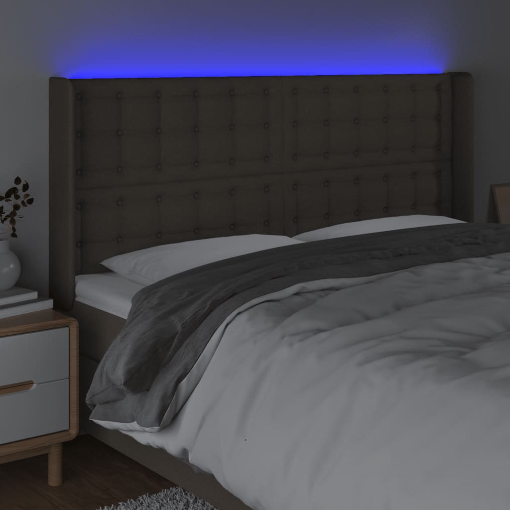 vidaXL Cabeceira cama c/ LED tecido 163x16x118/128cm cinza-acastanhado