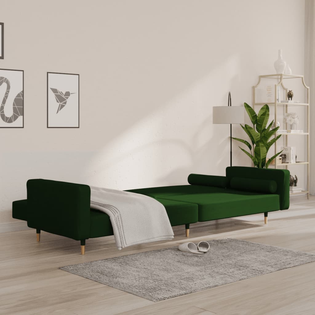 vidaXL Sofá-cama 2 lugares com duas almofadas veludo verde-escuro