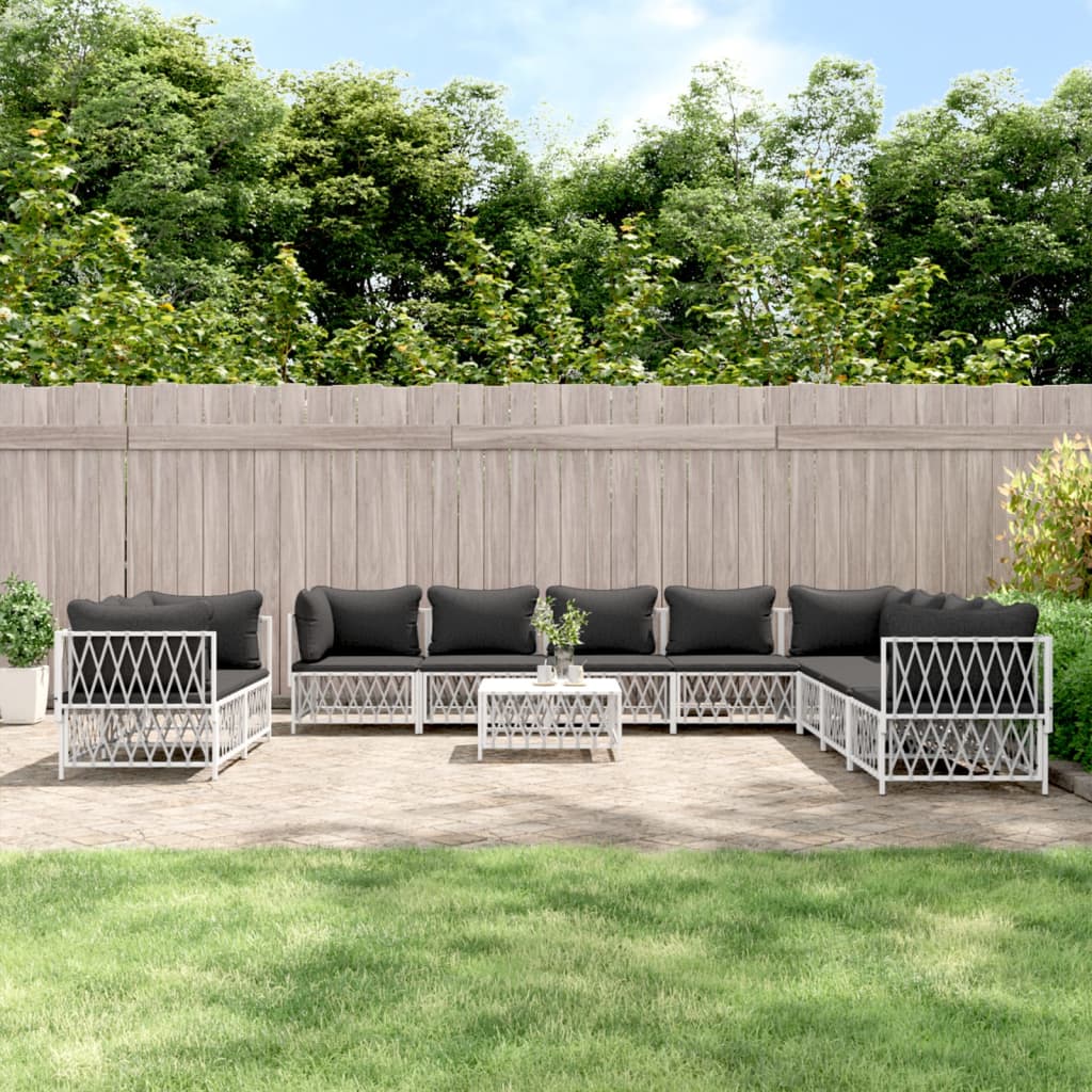 vidaXL 11 pcs conjunto lounge de jardim com almofadões aço branco
