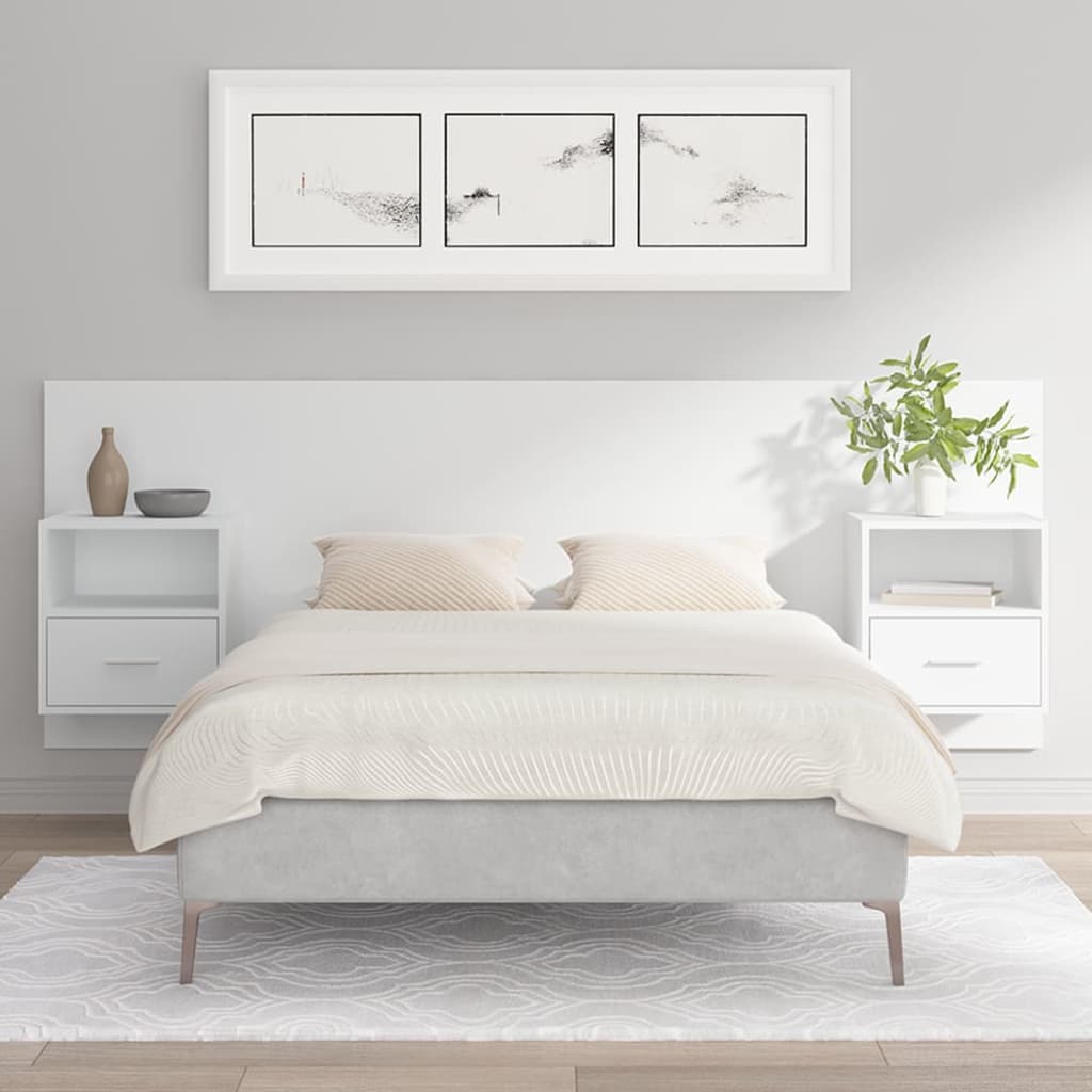 vidaXL Cabeceira cama + armários madeira processada branco