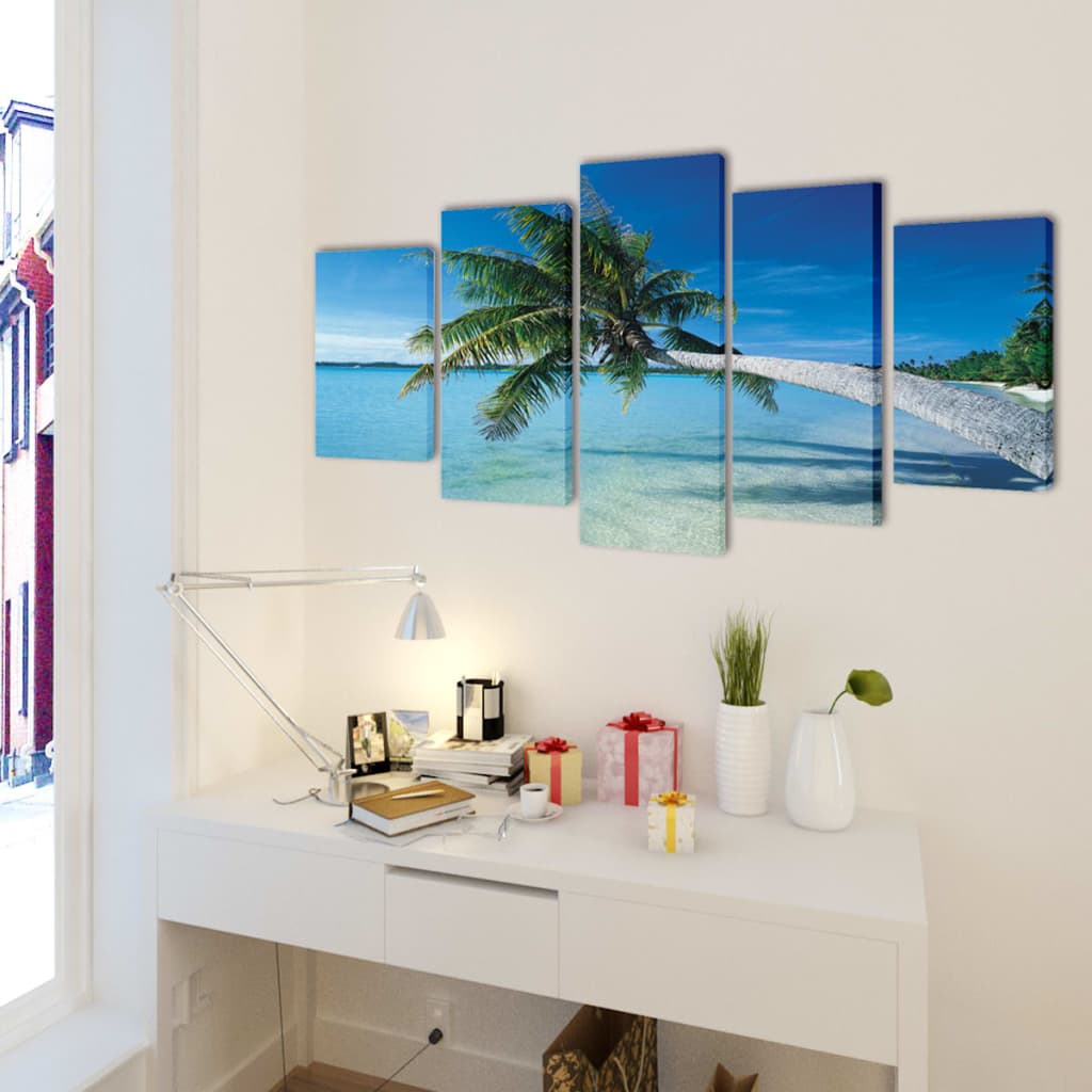 Políptico impressão de praia com palmeira 200x100 cm