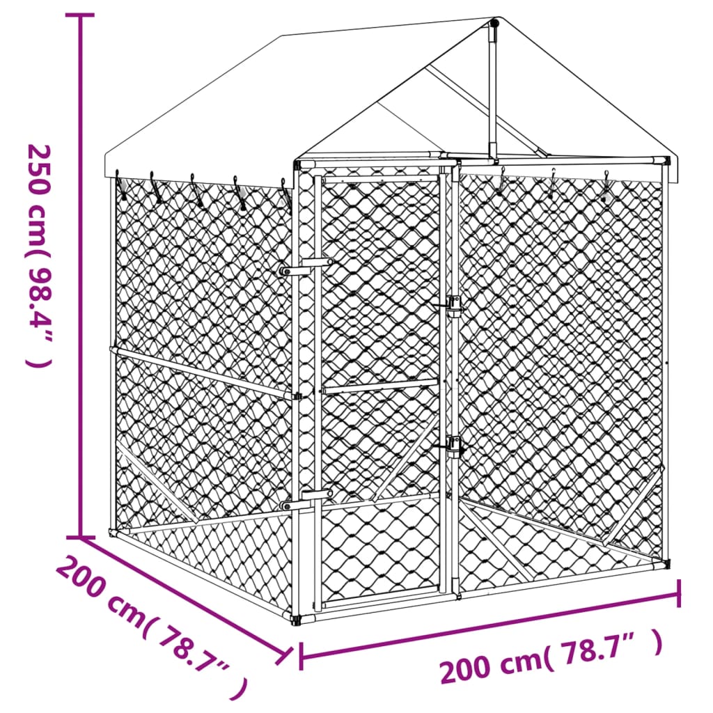 vidaXL Canil de exterior com teto 2x2x2,5m aço galvanizado prateado