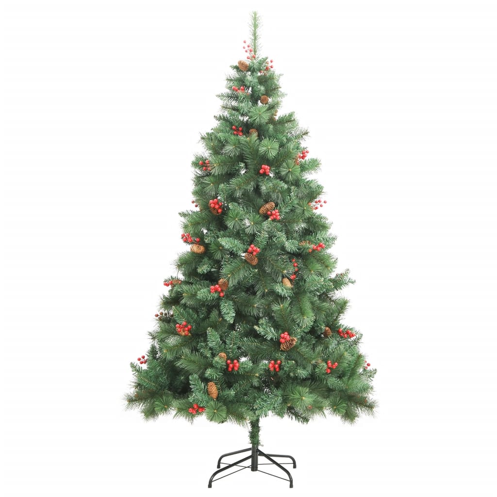 vidaXL Árvore de Natal artificial articulada c/ pinhas e bagas 210 cm