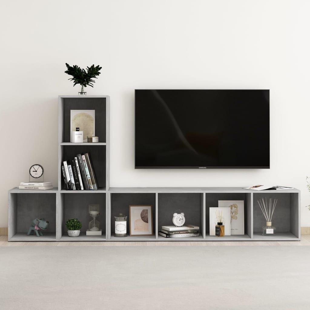 vidaXL 3 pcs conjunto de móveis de TV contraplacado cinzento cimento