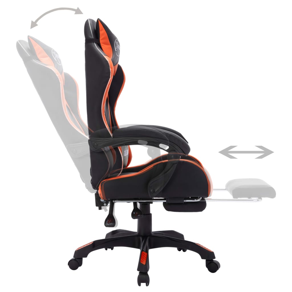 vidaXL Cadeira estilo corrida luzes LED RGB couro artif. laranja/preto