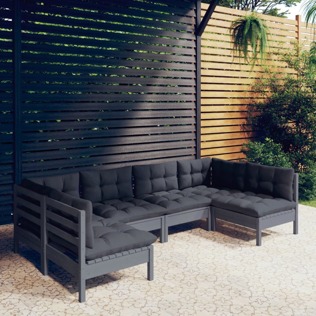 vidaXL 6 pcs conjunto lounge de jardim + almofadões pinho maciço cinza