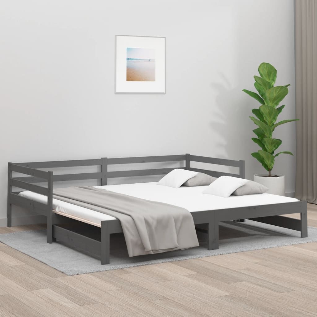 vidaXL Estrutura sofá-cama de puxar 2x(90x190) cm pinho maciço cinza