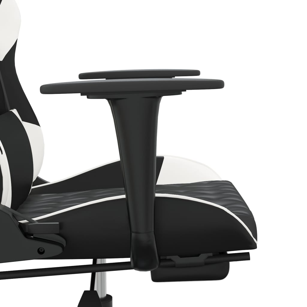 vidaXL Cadeira gaming massagens c/ apoio pés couro artif. preto/branco