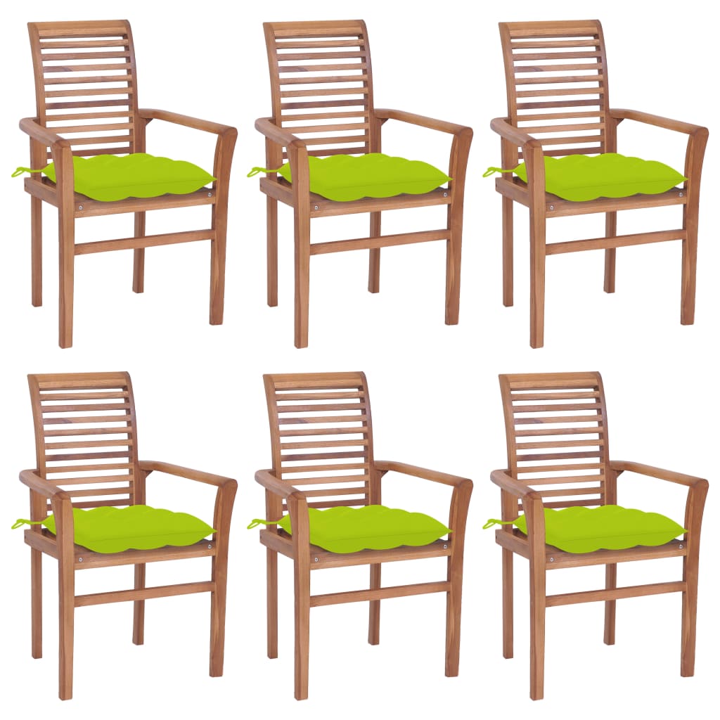 vidaXL Cadeiras jantar c/ almofadões verde brilhante 6 pcs teca maciça