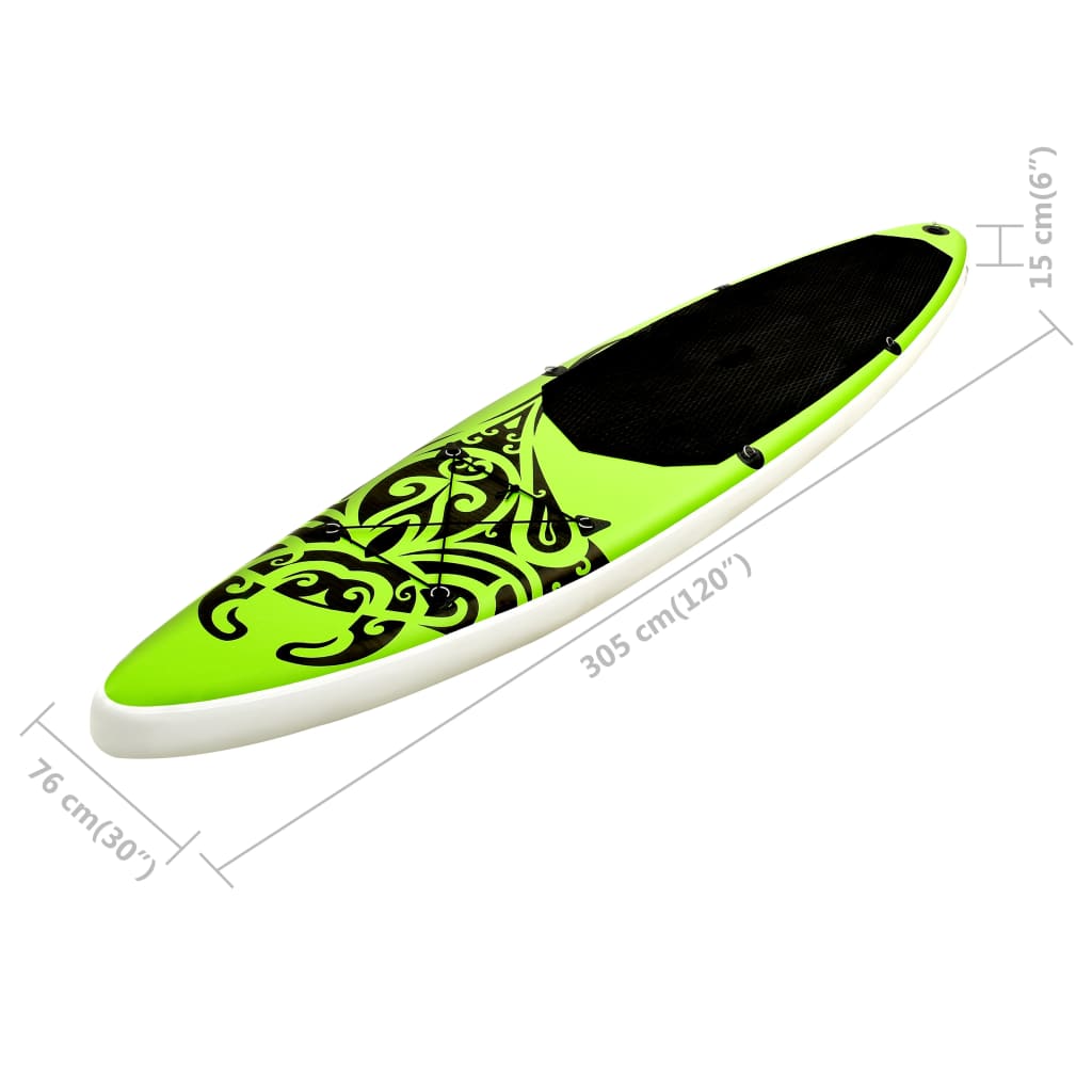 vidaXL Conjunto prancha de paddle SUP insuflável 305x76x15 cm verde