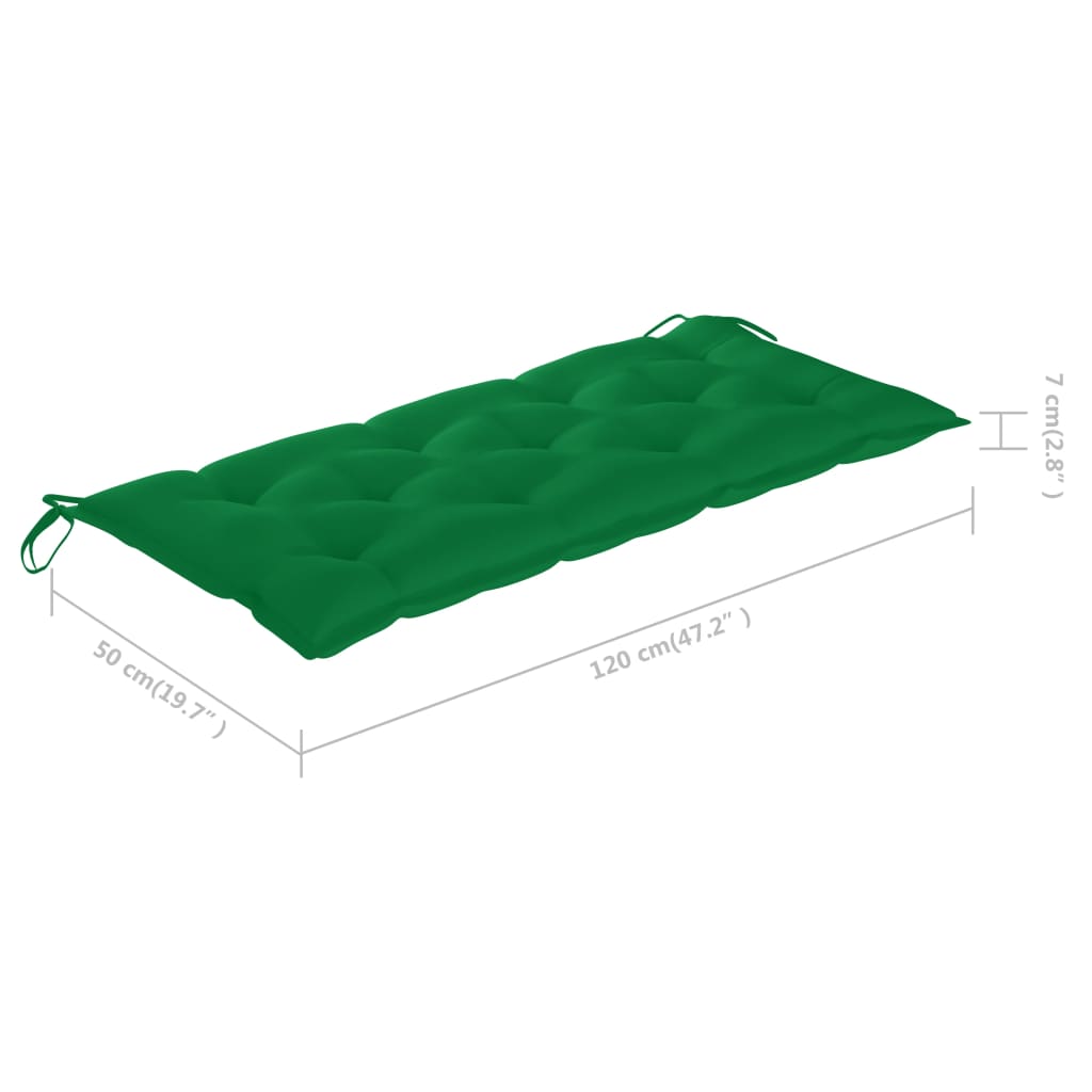 vidaXL Banco de jardim c/ almofadão verde 120 cm teca maciça