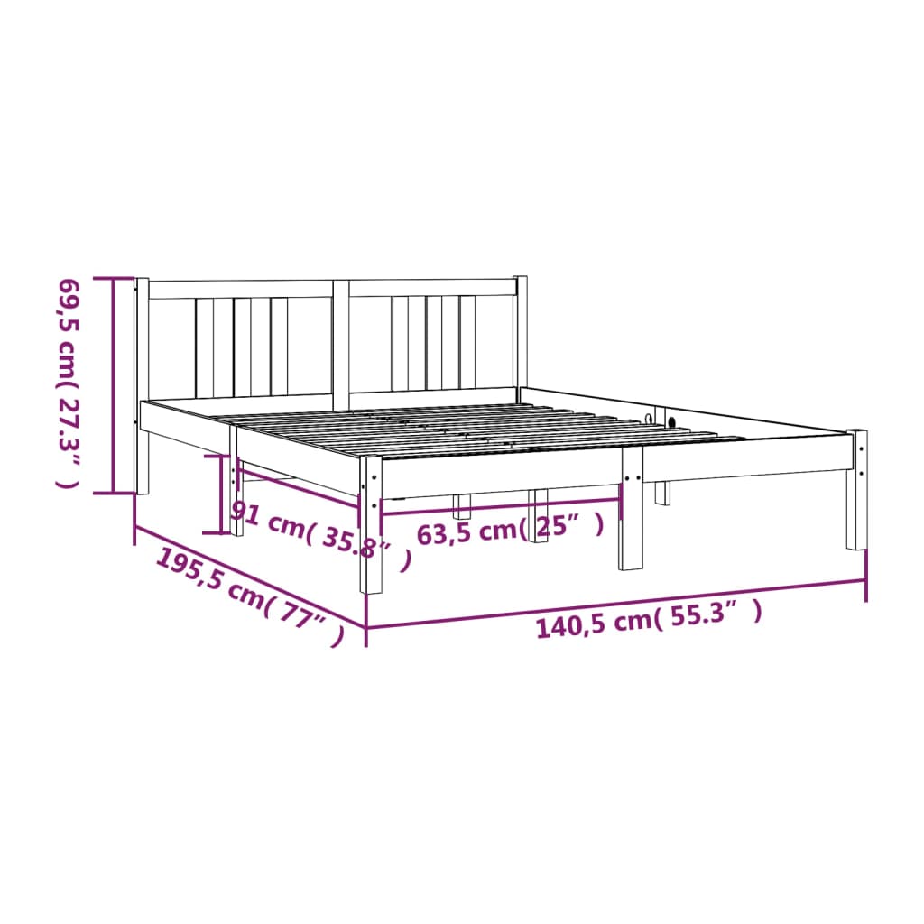 vidaXL Estrutura cama de casal dupla 135x190 cm madeira maciça