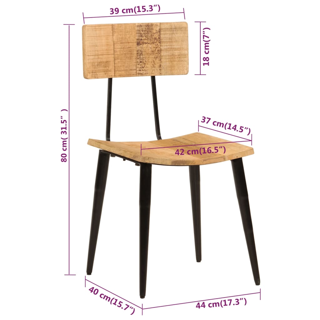 vidaXL Cadeiras de jantar 2 pcs 44x40x80cm madeira de mangueira maciça