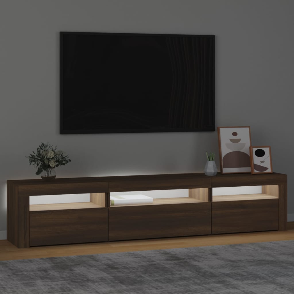 vidaXL Móvel de TV com luzes LED 195x35x40 cm Carvalho Marrom
