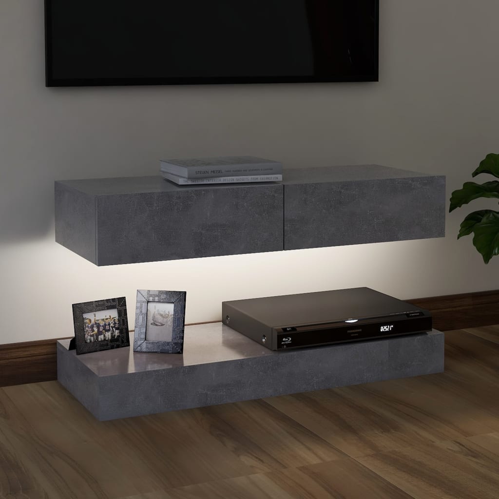 vidaXL Móvel de TV com luzes LED 90x35 cm cinzento cimento