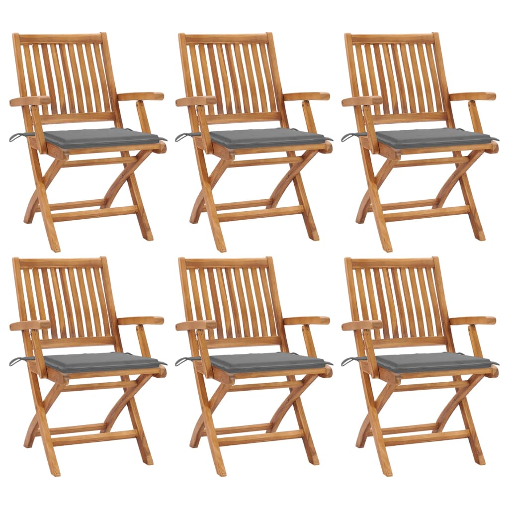 vidaXL Cadeiras de jardim dobráveis c/ almofadões 6 pcs teca maciça
