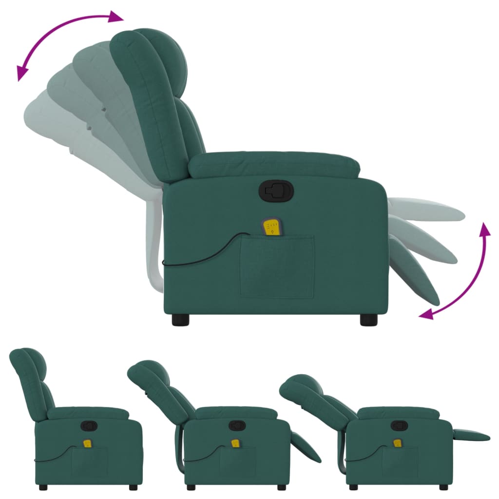 vidaXL Poltrona de massagens reclinável tecido verde-escuro