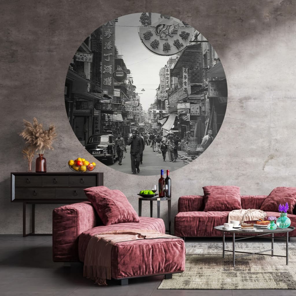 WallArt Papel de parede circular "Hong Kong the Old Days" 142,5 cm