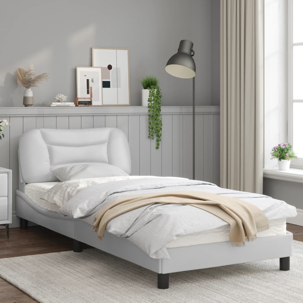 vidaXL Estrutura de cama c/ luzes LED 90x190cm couro artificial branco