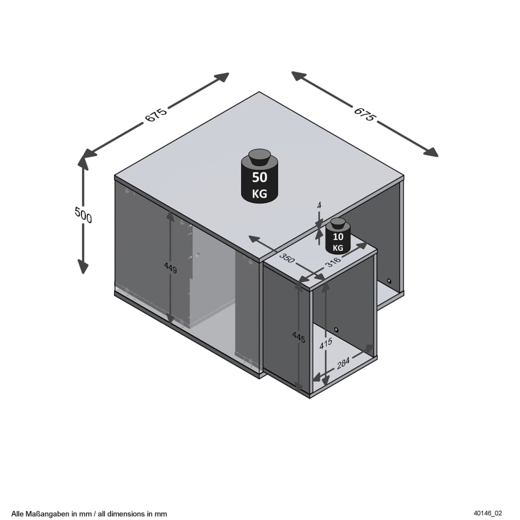 FMD Mesa de centro c/ 2 mesas de apoio 67,5x67,5x50 cm branco/cimento