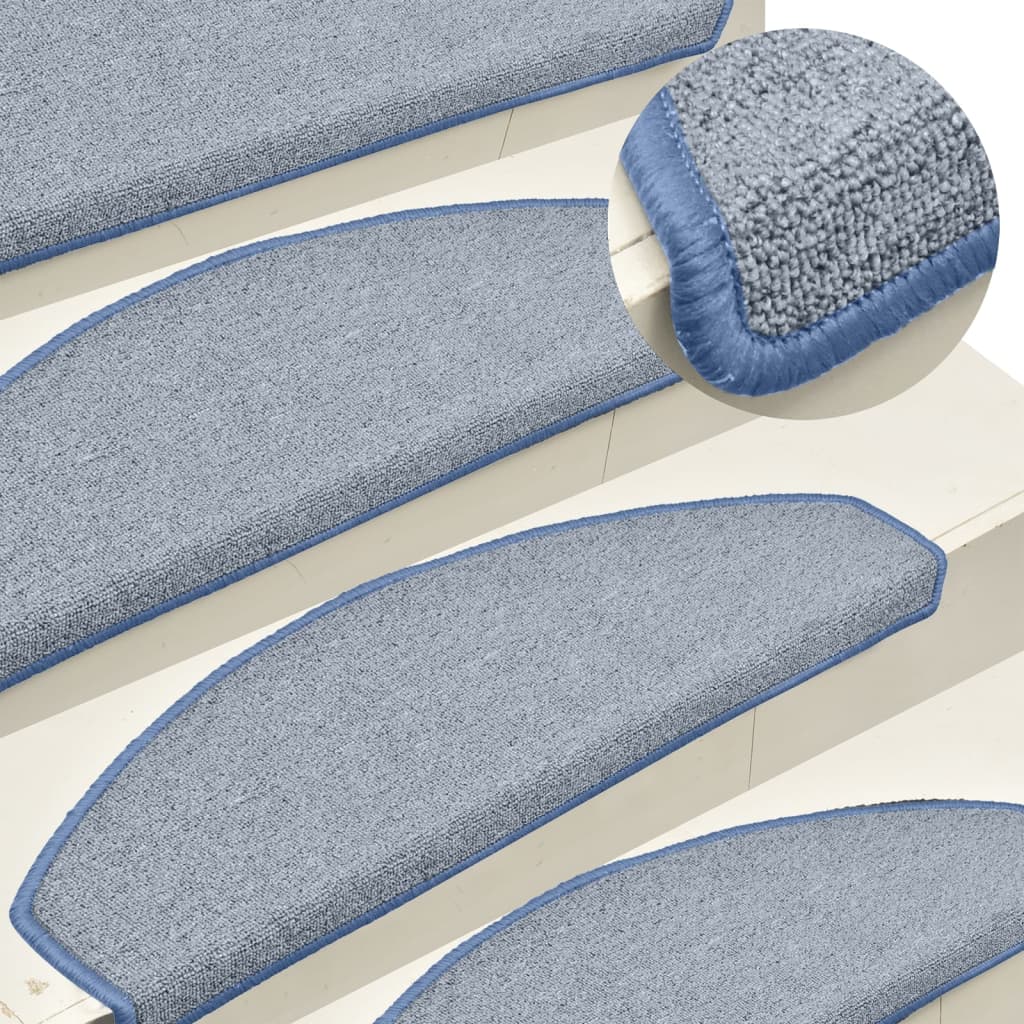 vidaXL Tapete/carpete para degraus 15 pcs 65x24x4cm cinza-claro e azul