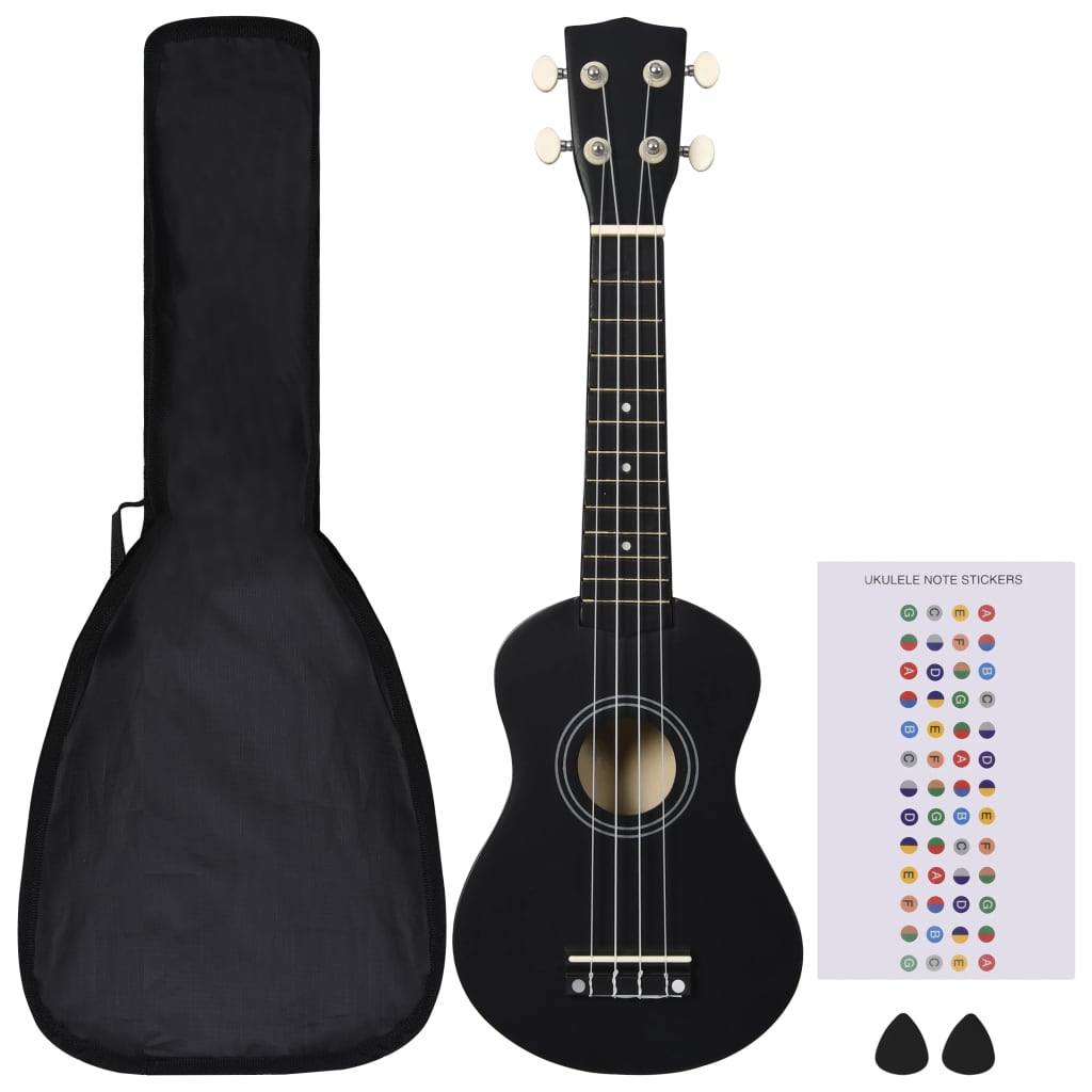 vidaXL Conjunto ukulele soprano infantil com saco 21" preto