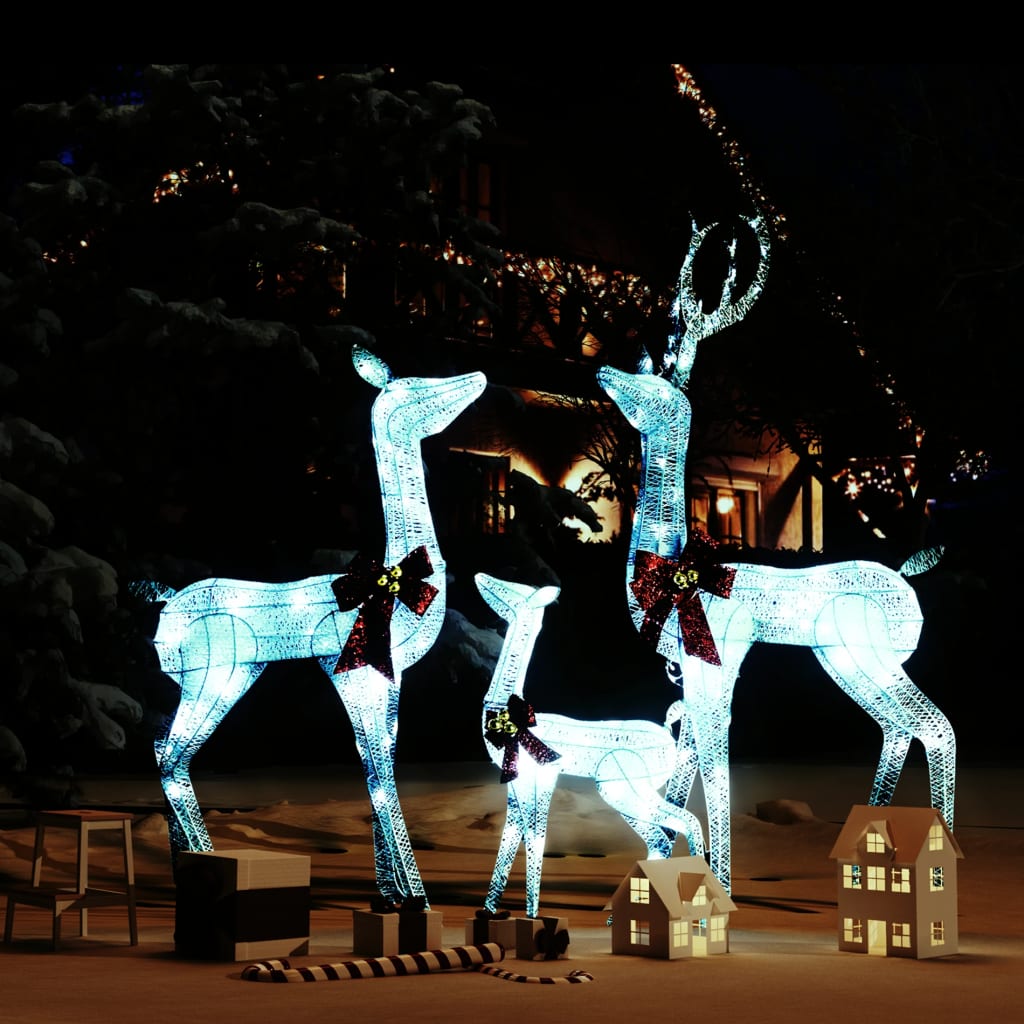vidaXL Família renas decorativas Natal 201 luzes LED branco/prateado