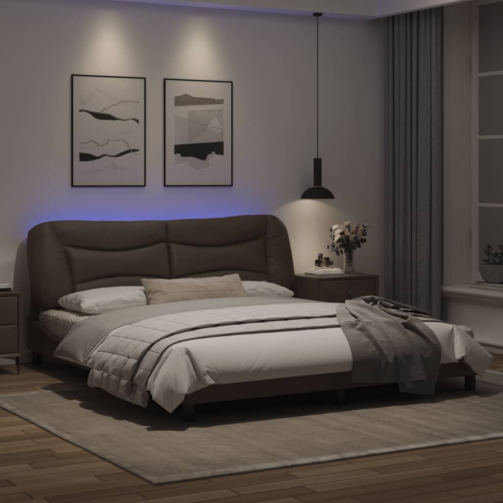 vidaXL Estrutura cama c/ luzes LED 180x200cm couro artificial castanho