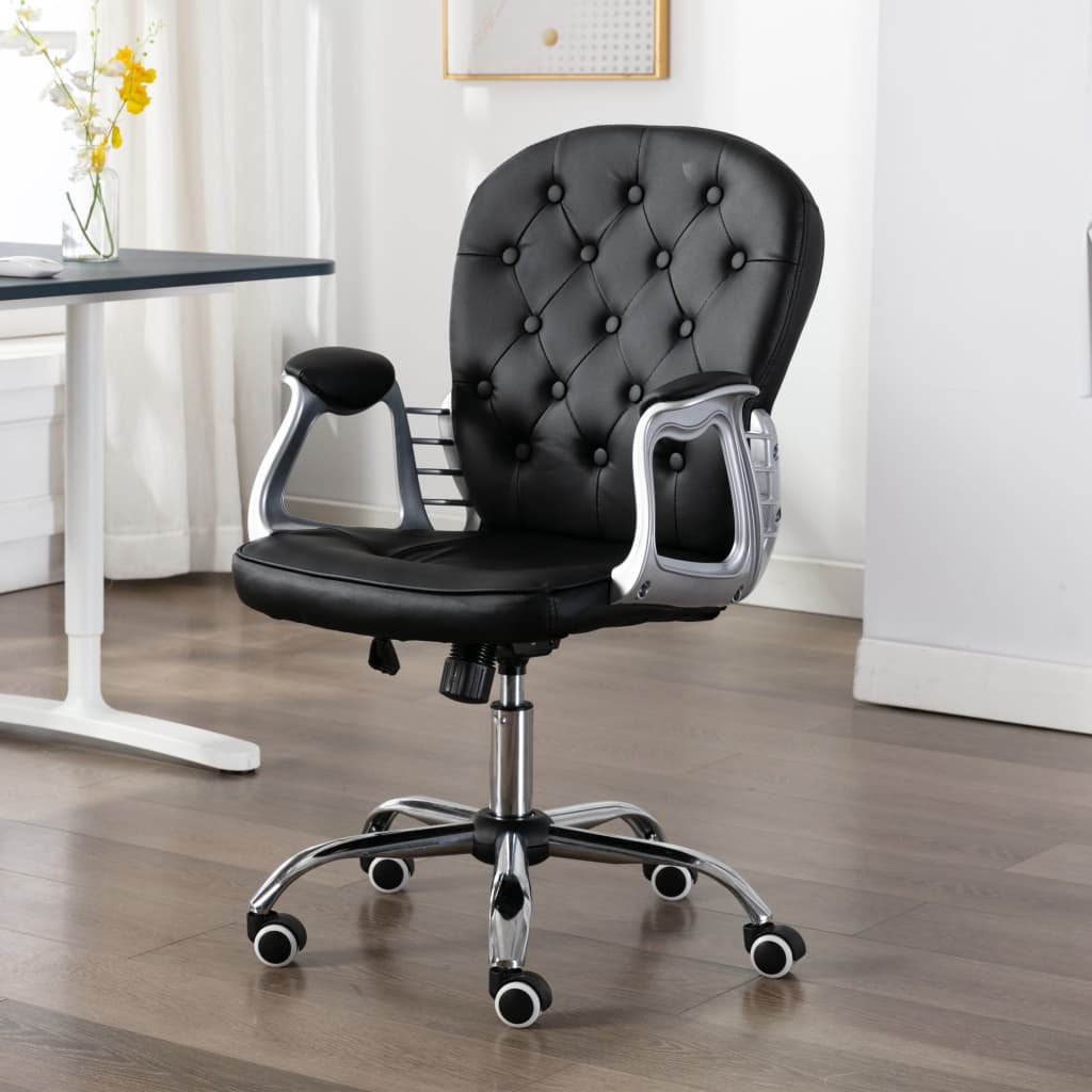 vidaXL Cadeira de escritório giratória em couro artificial preto
