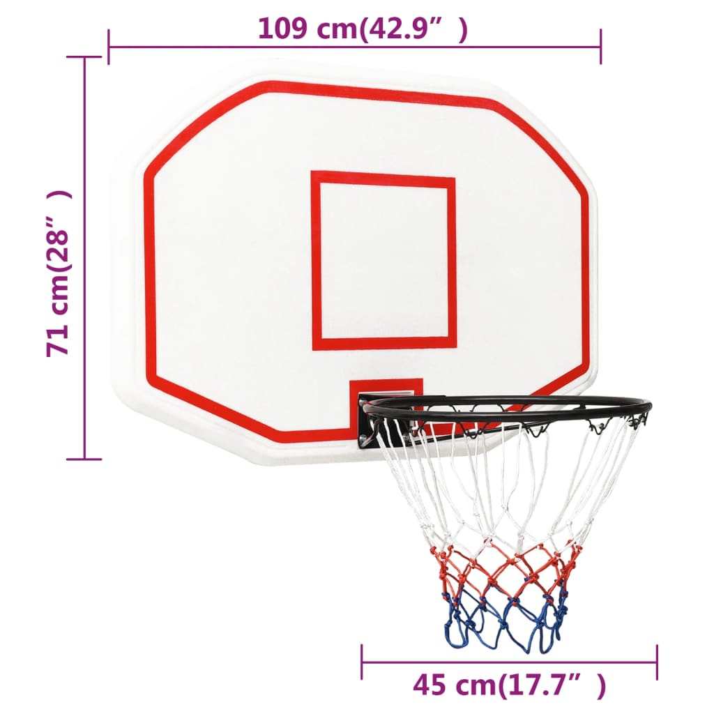 vidaXL Tabela de basquetebol 109x71x3 cm polietileno branco