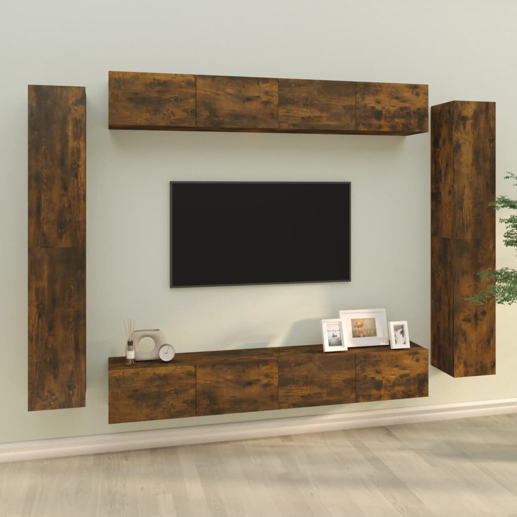 vidaXL Conjunto móveis de TV 8 pcs madeira processada carvalho fumado