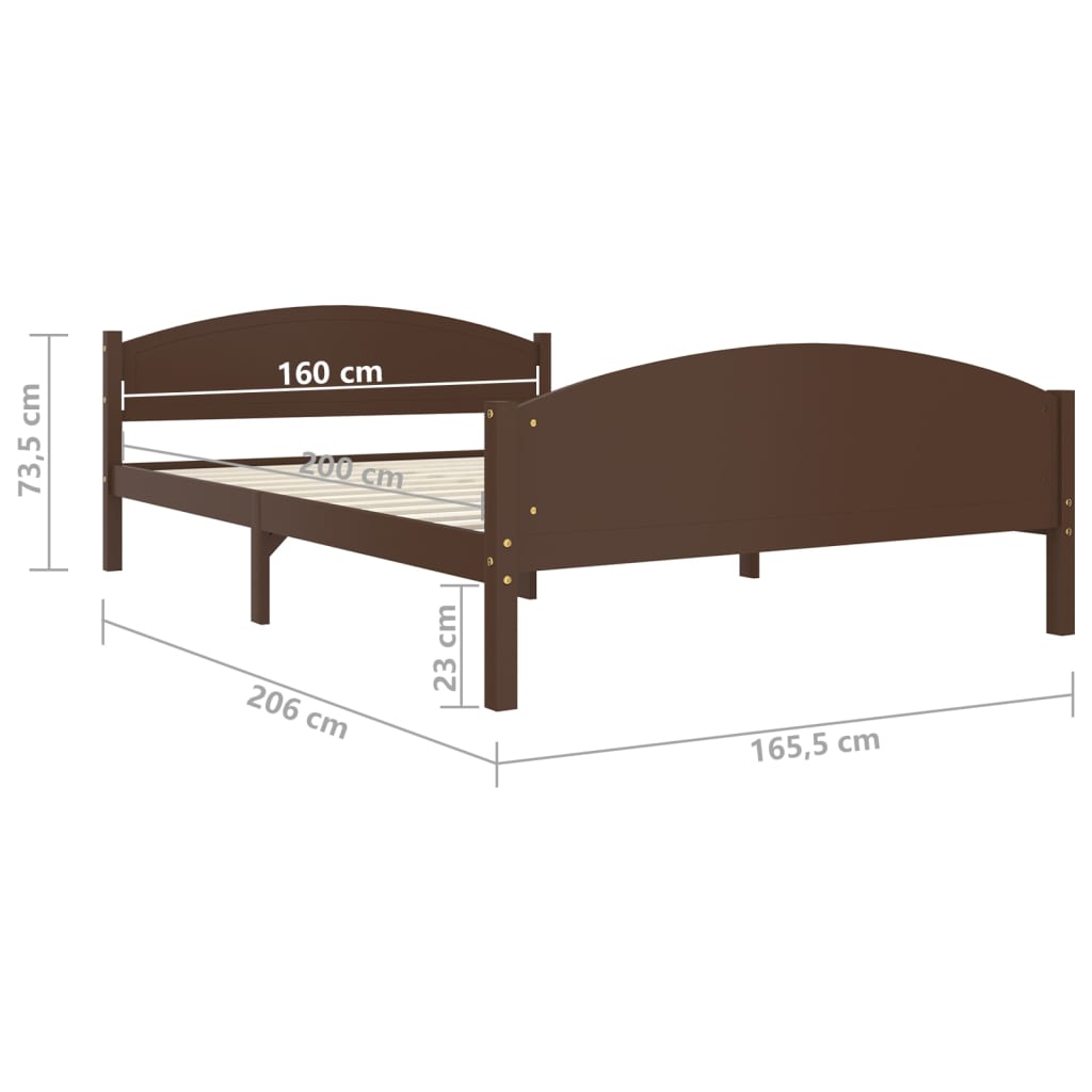 vidaXL Estrutura de cama 160x200 cm pinho maciço castanho-escuro