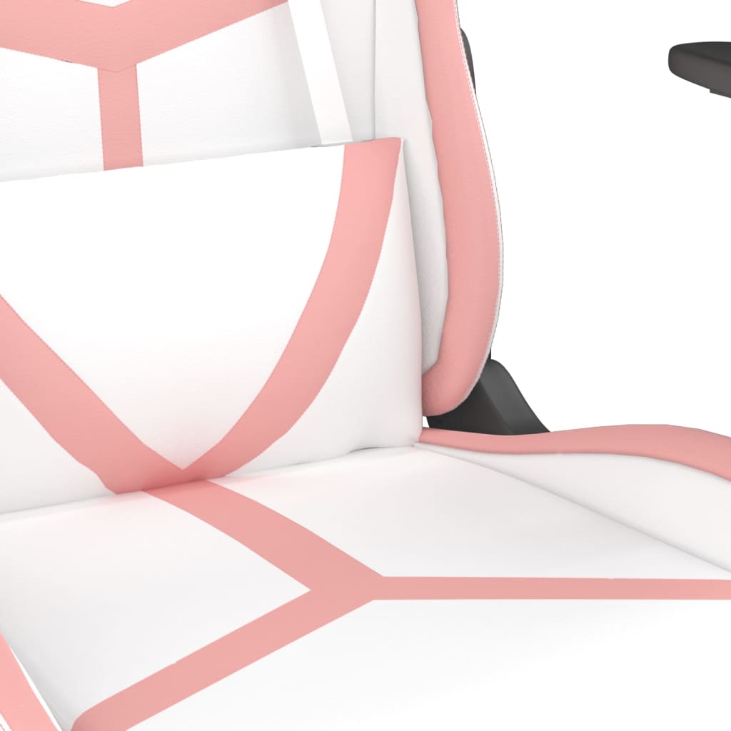 vidaXL Cadeira gaming com apoio p/ pés couro artificial branco e rosa