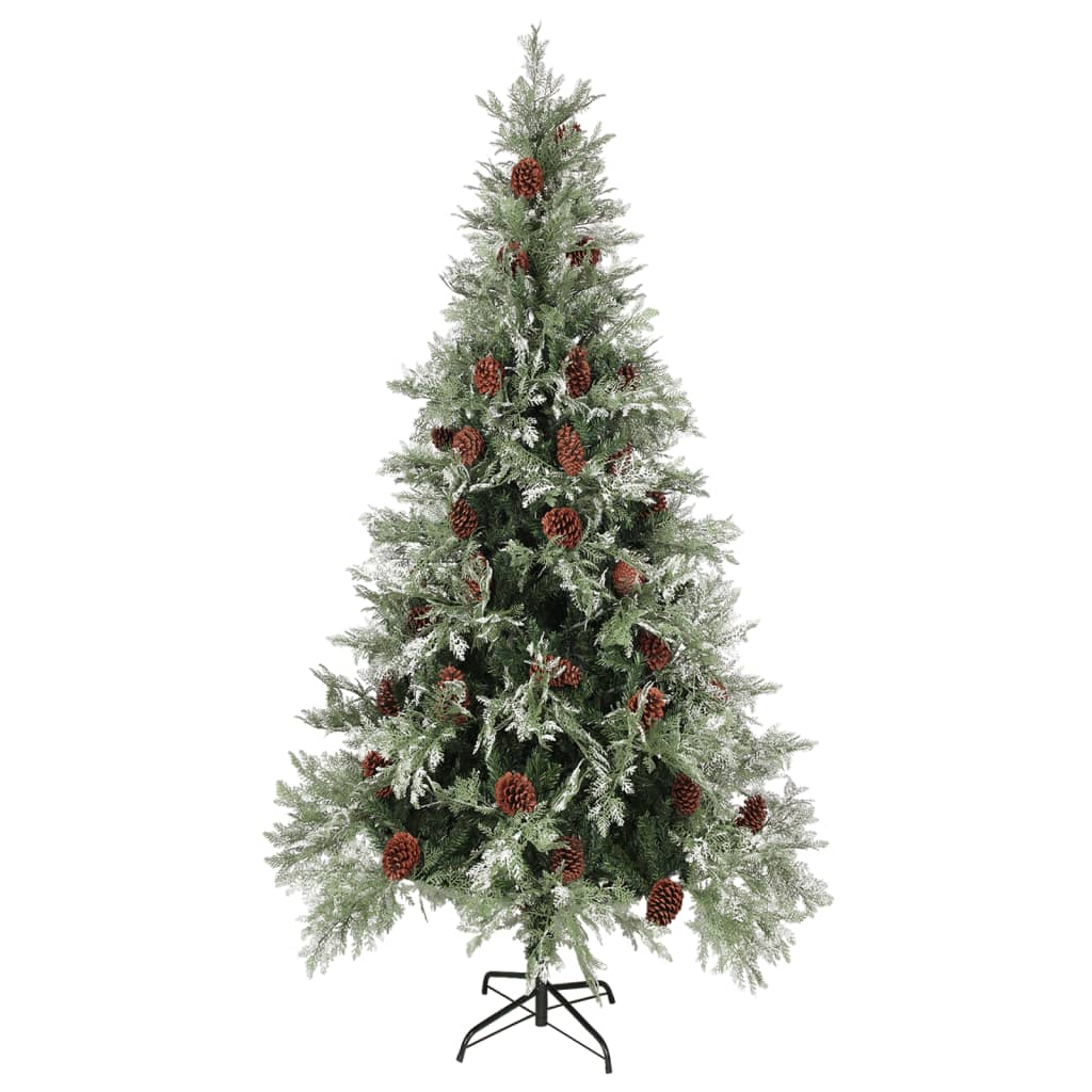 vidaXL Árvore de Natal com pinhas 225 cm PVC e PE verde e branco