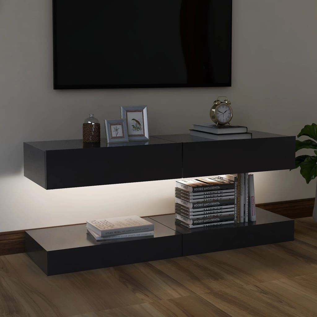 vidaXL Móveis de TV com luzes LED 2 pcs 60x35 cm cinzento