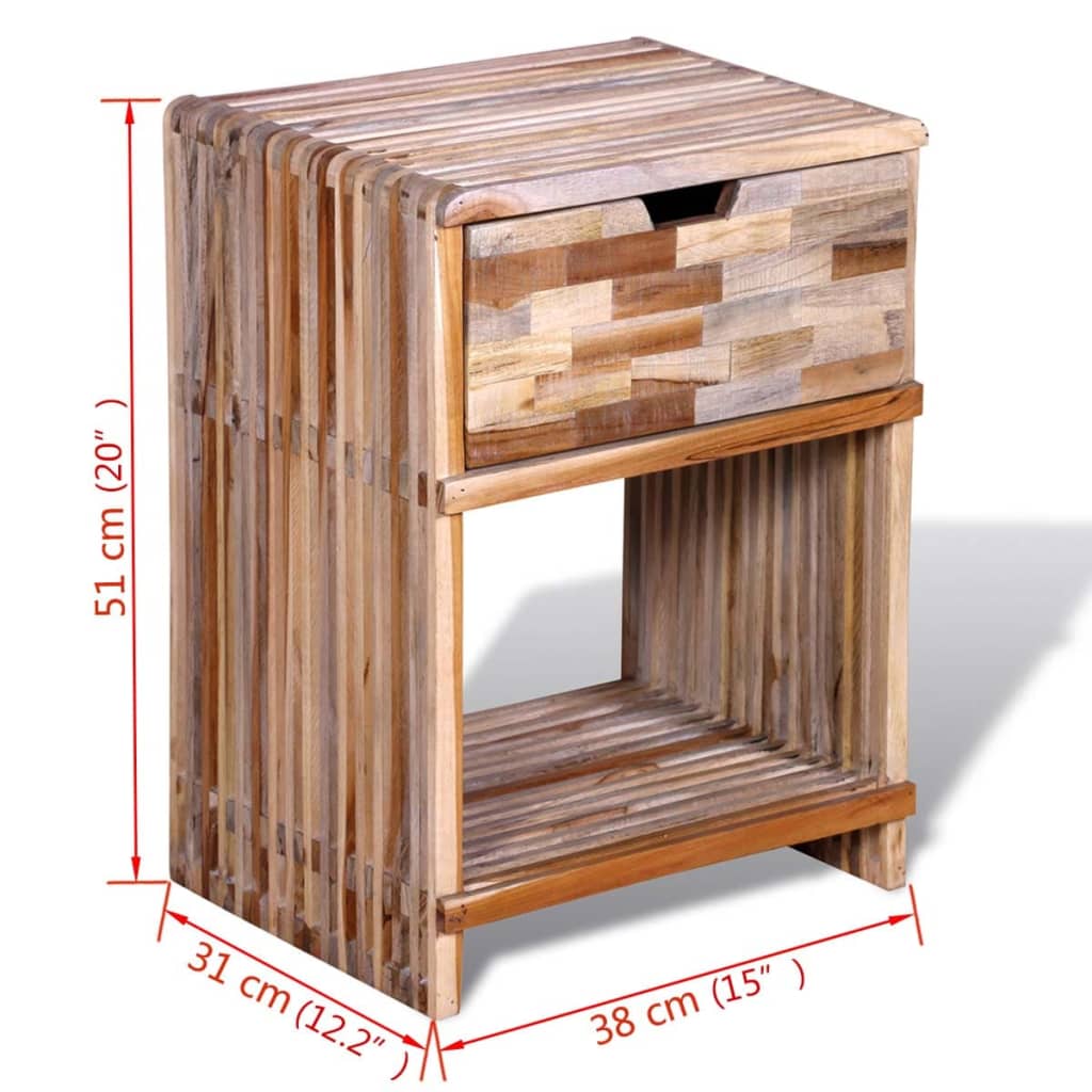 vidaXL Mesa de cabeceira com gaveta, madeira reciclada maciça