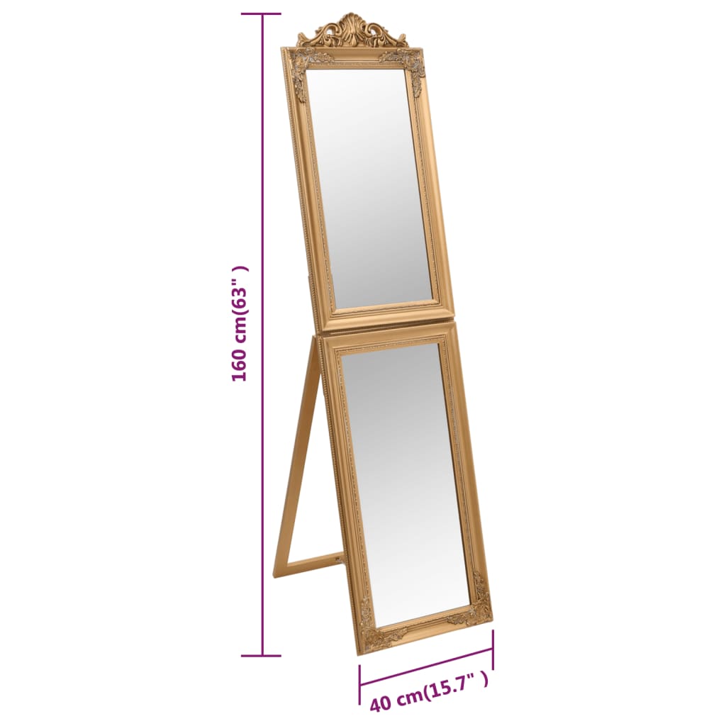 vidaXL Espelho de pé 40x160 cm dourado