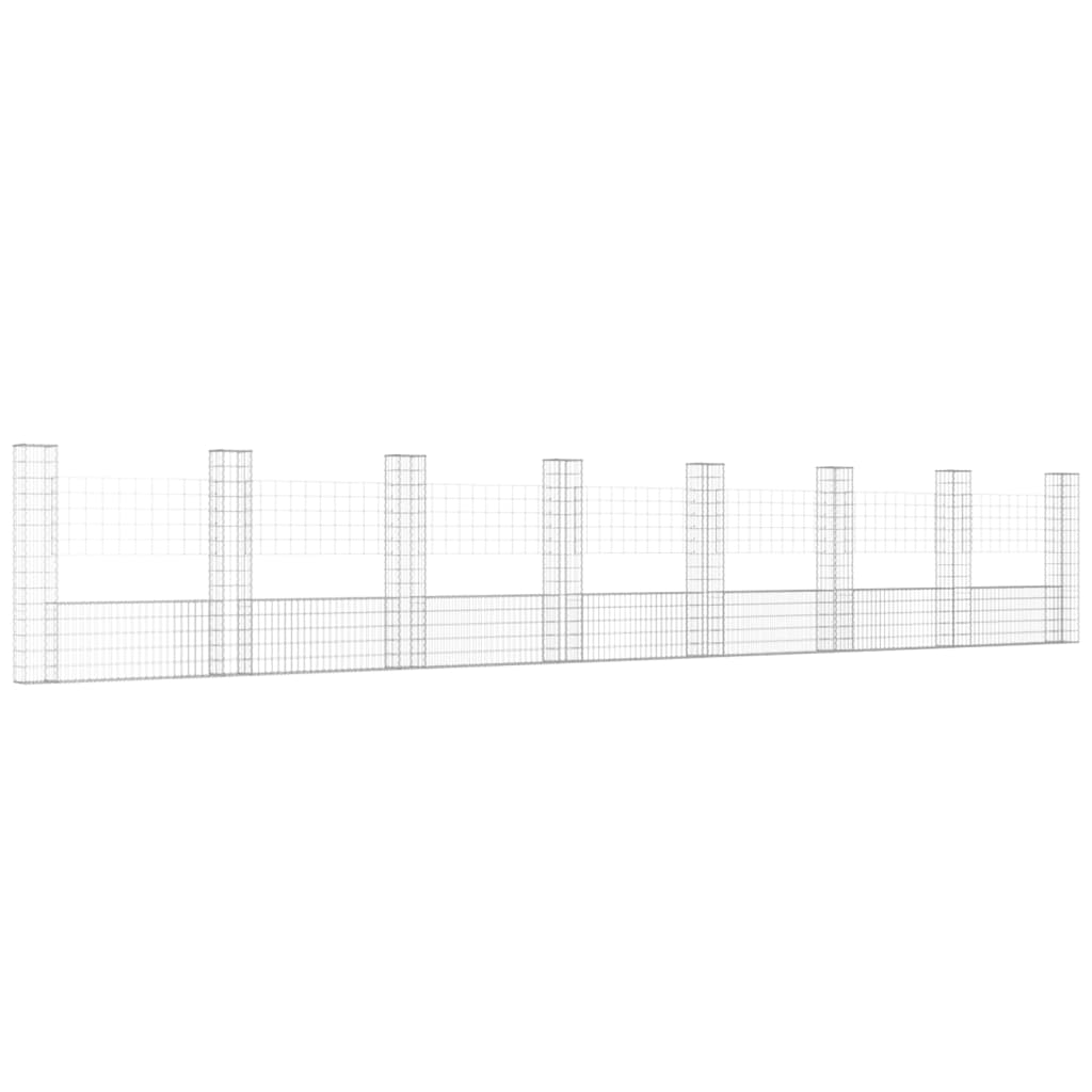 vidaXL Cesto gabião em forma de U c/ 8 postes 860x20x150 cm ferro