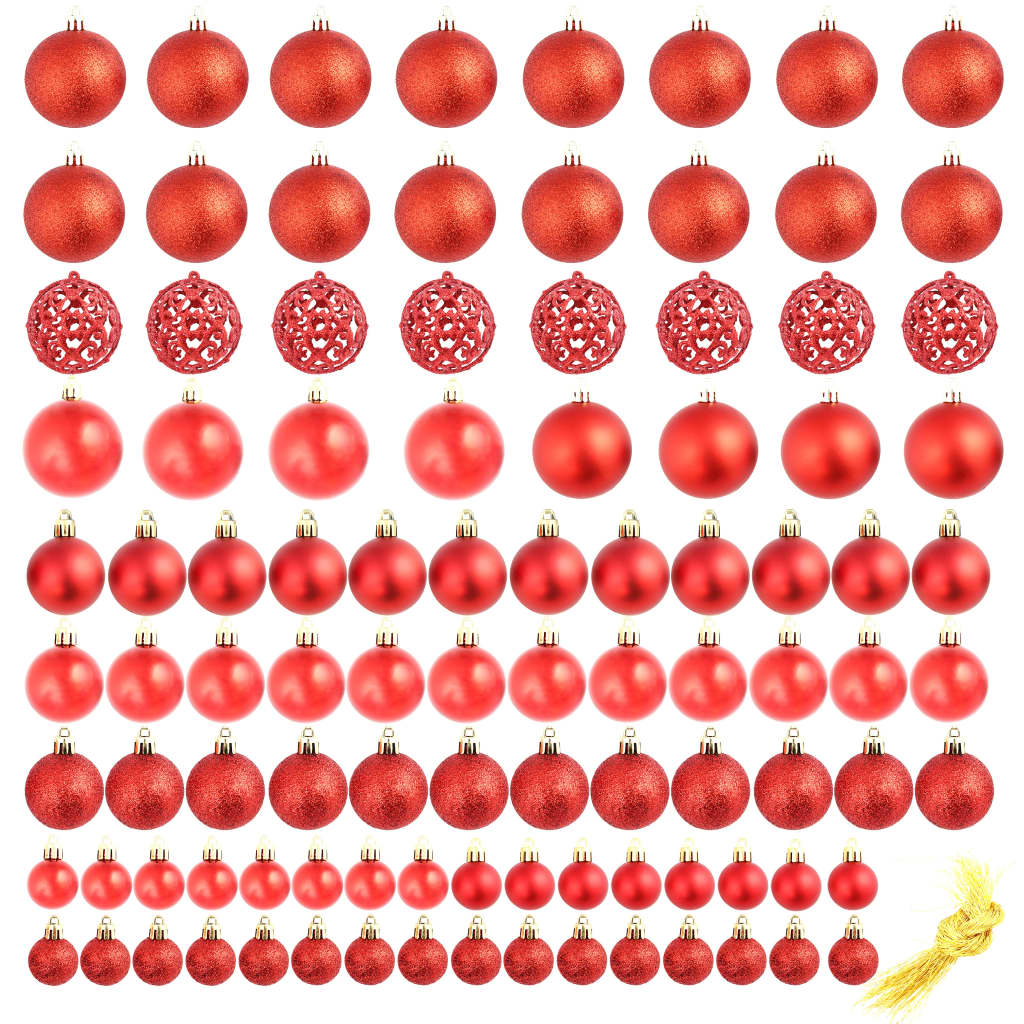 vidaXL Conjunto de bolas de natal 100 pcs 3/4/6 cm vermelho
