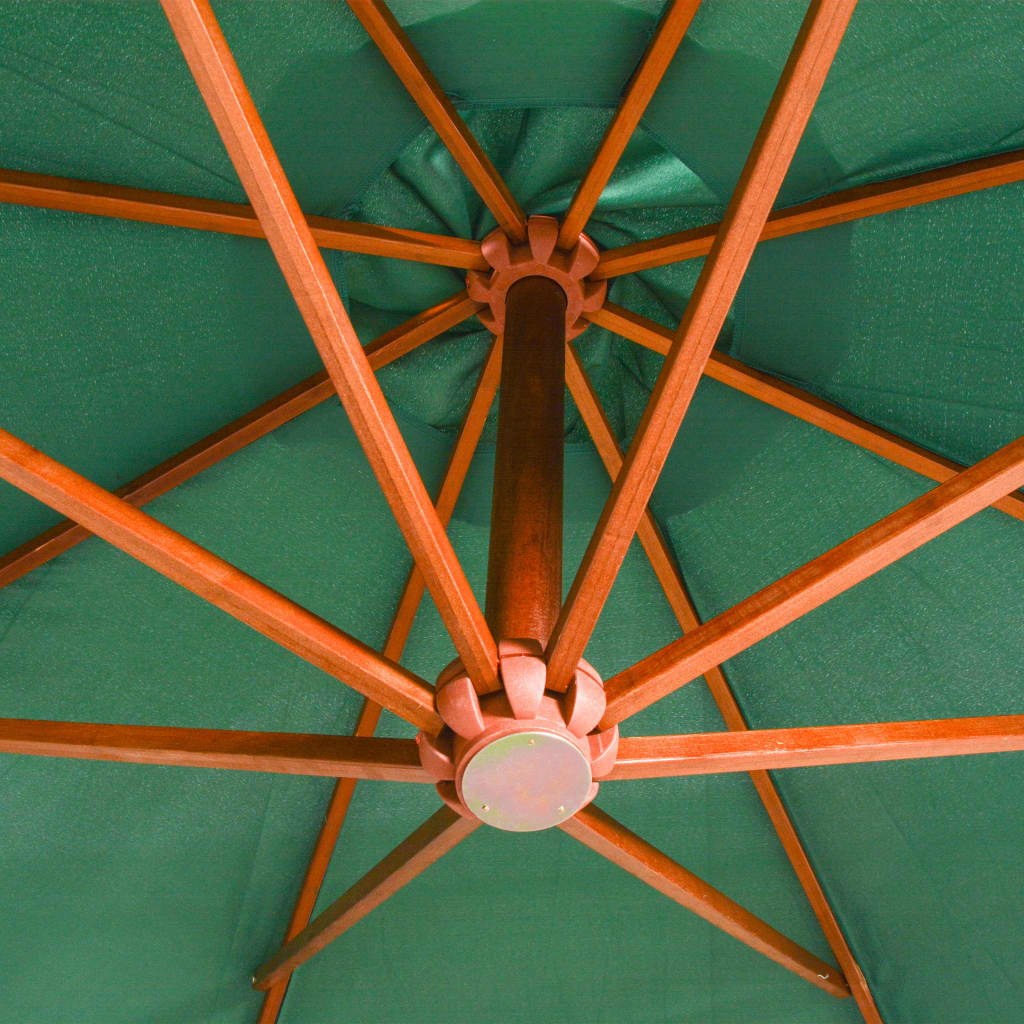 vidaXL Guarda-sol suspenso com mastro de madeira 350 cm verde