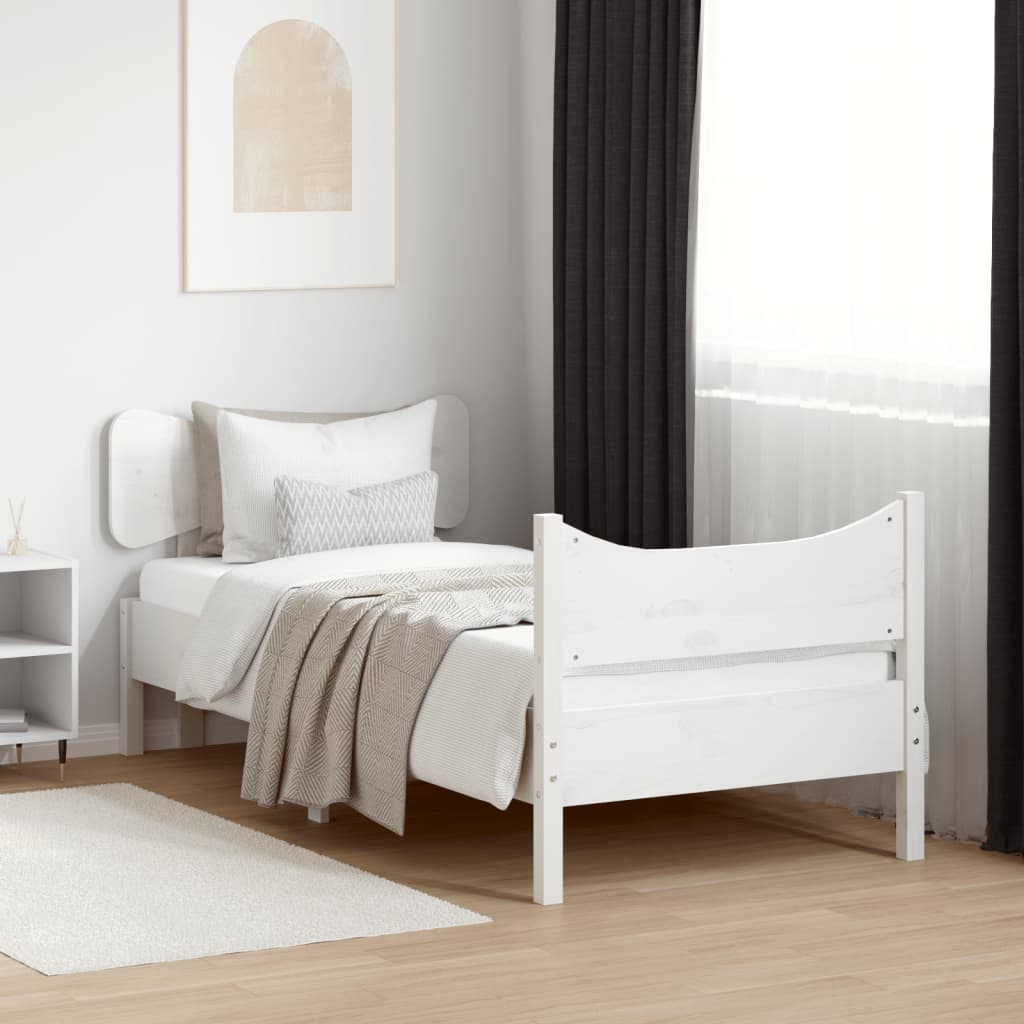 vidaXL Estrutura de cama com cabeceira 100x200cm pinho maciço branco
