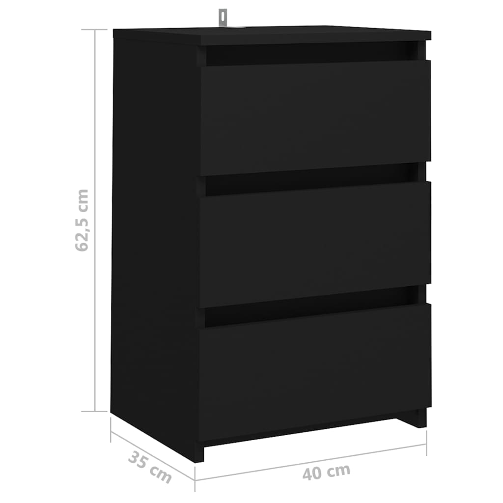 vidaXL Mesa de cabeceira 40x35x62,5 cm contraplacado preto