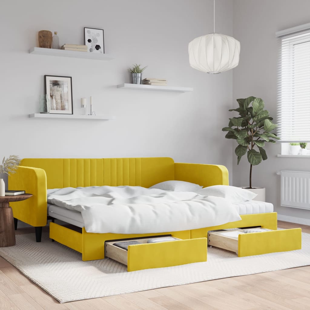 vidaXL Sofá-cama com gavetão e gavetas 100x200 cm veludo amarelo