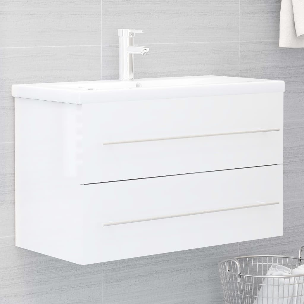 vidaXL Armário lavatório 80x38,5x48 cm contraplacado branco brilhante