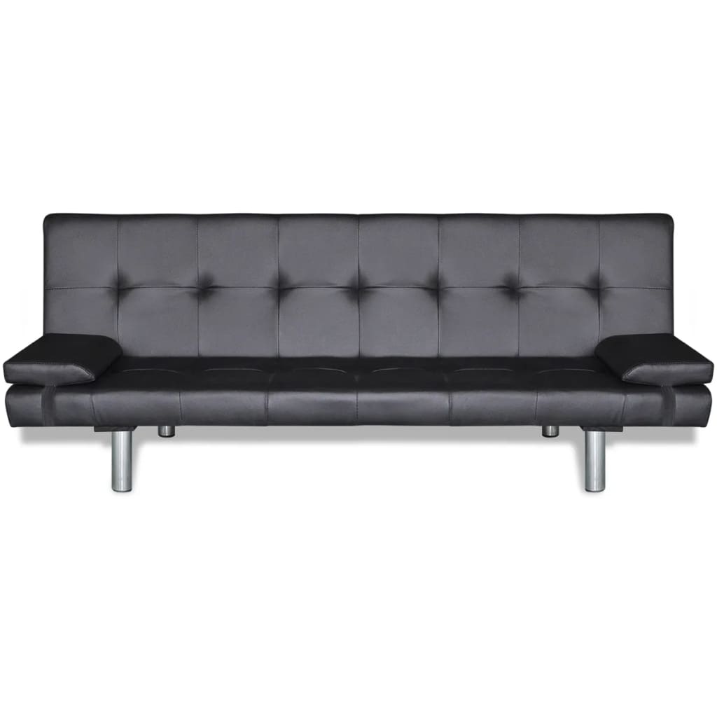 vidaXL Sofa-cama ajustável com 2 almofadas couro artificial preto