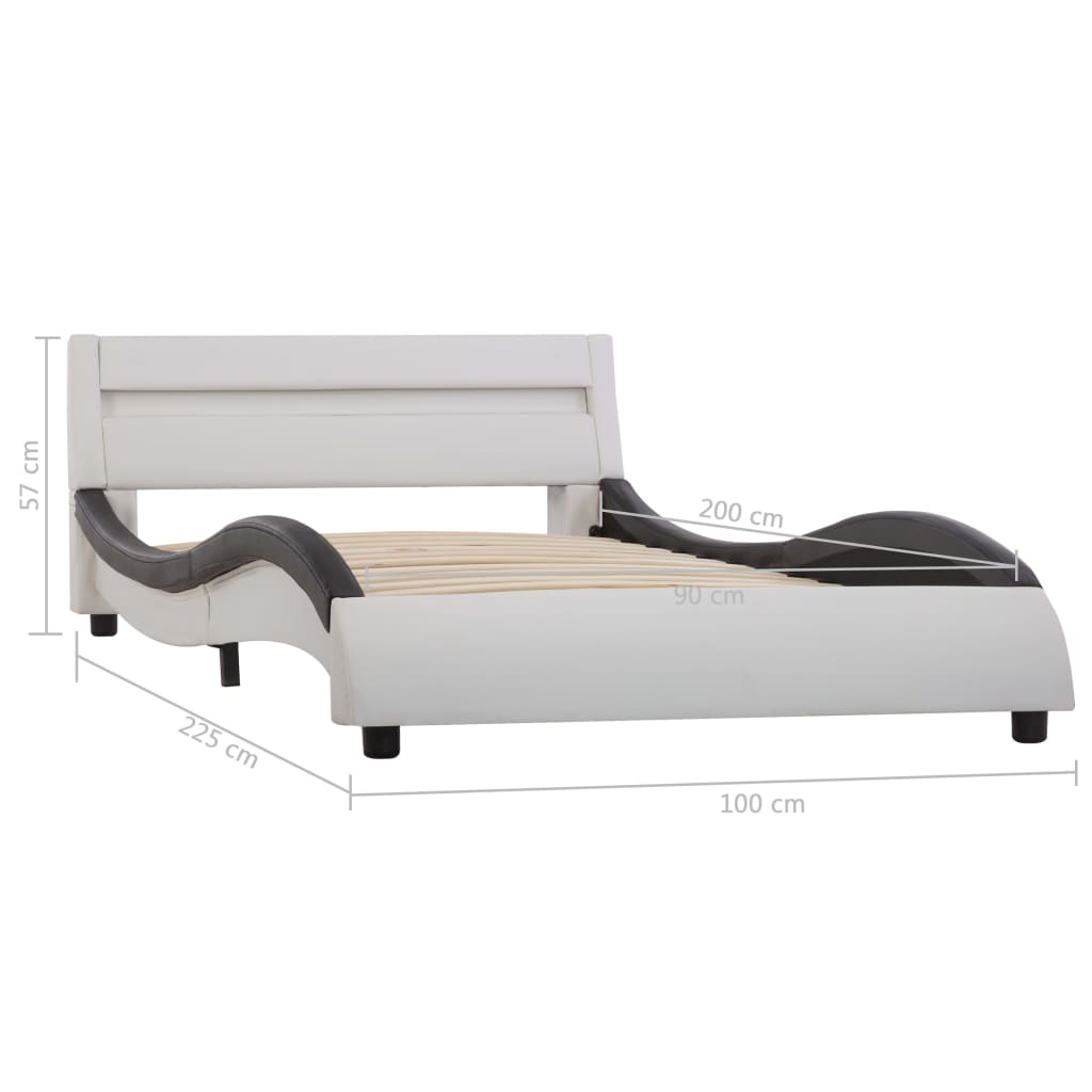 vidaXL Estrutura cama c/ LED 90x200 cm couro artificial branco e preto