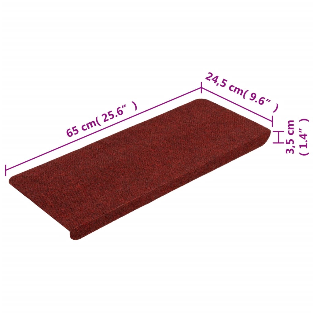 vidaXL Tapetes de escada autoadesivos 15 pcs 65x24,5x3,5 cm vermelho